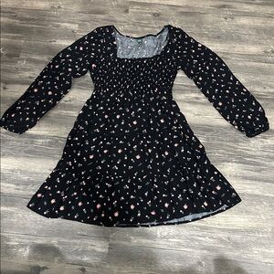 Wild Fable Black Floral Smocked Tiered Longsleeve Dress